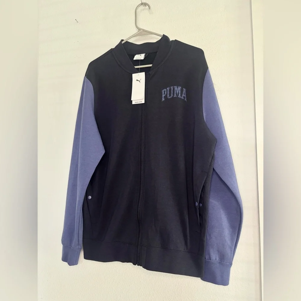 PUMA NWT NAVY COLORBLOCK ZIP UP ATHLETIC SPORTS CLUB BOMBER JACKET SZ LG